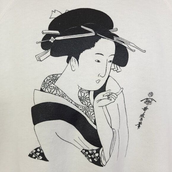 Kitagawa Utamaro Japanese Woman Sweatshirt Vintage 80s Art Portrait Mens Medium - Picture 2 of 7